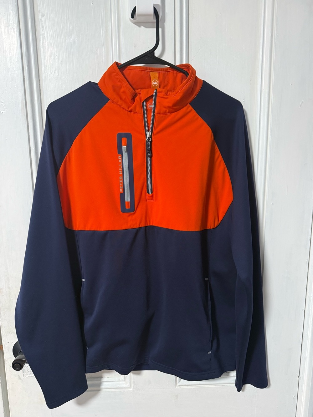 Peter Millar Men's Orange & Navy Half-Zip Pullover Jacket M